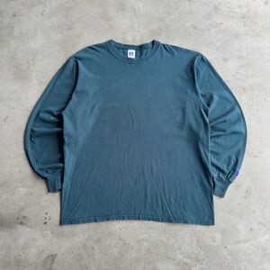 Vintage 90s Teal Russell Athletic Blank Long Sleeve Tee - L